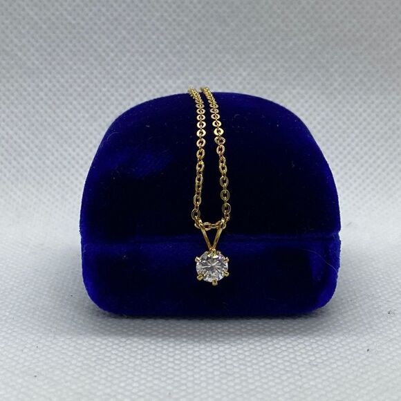 💛 Gold Plated Nickel Silver CZ Necklace - Picture 1 of 4